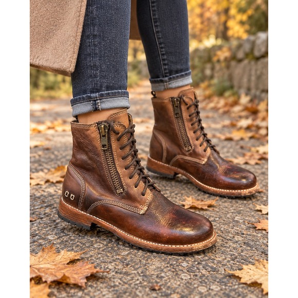 Bed Stu Shoes - Bed Stu Tactical Boot Women's Size 8 Brown Leather Distressed Lace Up Zipper Lug